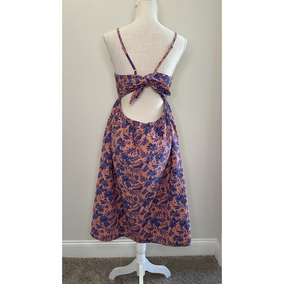 Universal Thread Orchid Floral Button Down Dress Tie Back Midi Sienna Blue XL - Picture 6 of 14